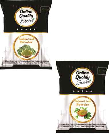 Online Quality Store Hair Care Powder Combo - 200 gm (Set of 2) Organic Indigo Powder | Indigofera Tinctoria | Natural Hair Colorant Black/Brown Hair & Beard |mehandi {indigo_100_mehendi_100}