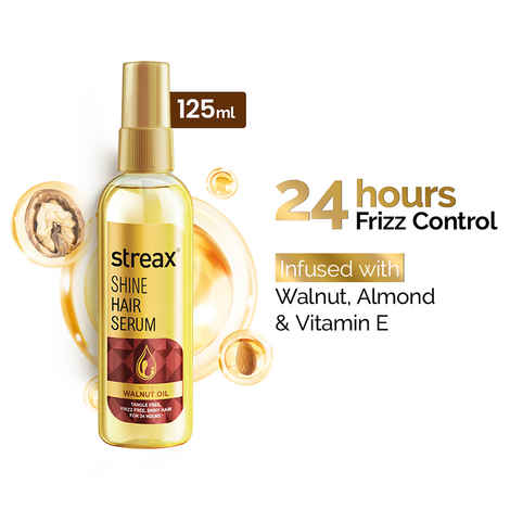 Streax Hair Serum Vitalized with Walnut Oil, For Hair Smoothening & Shine, For Dry & Frizzy Hair - 125 ml