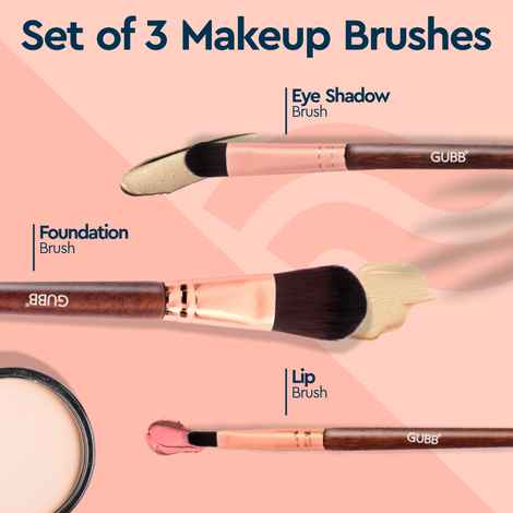 Buy GUBB Essential Trio Kit Set Of 3 Makeup Brushes (Foundation Brush, Eyeshadow Brush & Lip Brush) - Purplle