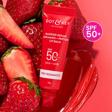 Buy Dot & Key Barrier Repair Ceramide & Peptide Lip Balm SPF 50, PA+++ | Red Romance Non Sticky Tinted Lip Balm for Smooth, Healthy & Plump Lips | 10 gm - Purplle