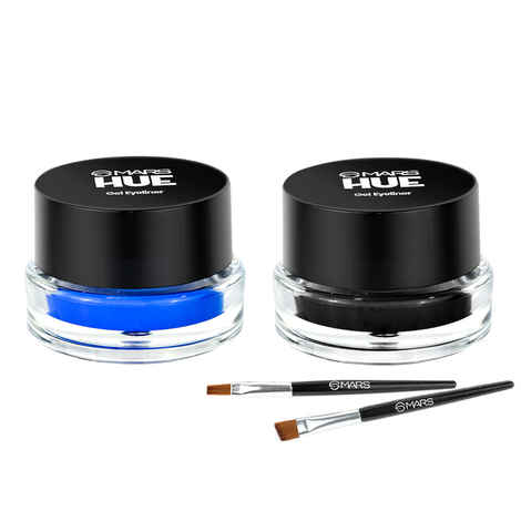 Buy MARS 2-In-1 Hue Gel Eyeliner | Waterproof & Smudgeproof Formula | Stay Upto 24 Hours | Comes With 2 Brush Set (6 gm) (Black & Blue) - Purplle
