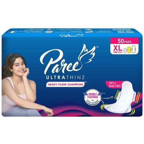Buy Paree Ultra Thinz XL Tri-Fold Sanitary Pads for Women|50 Pads| Heavy Flow Champion|Double Feathers for Extra Coverage|Leakage-Proof| - Purplle