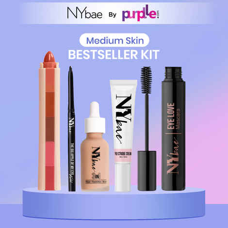 Buy NY Bae Bestsellers Kit | Medium Skin | Strobe Cream | Glowy Serum Foundation | Lip Crayon | Black Kajal | Volume Mascara | Highligher | Everyday Glowy Makeup - Purplle