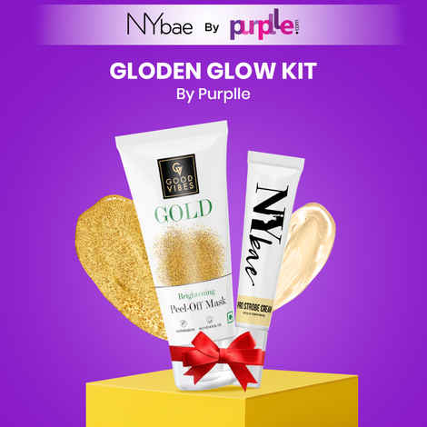 Buy Good Vibes x NY Bae (Golden Glow Kit By Purplle | Bestsellers | Strobe Cream Gold Sapphire (12 gm) | Peel Off Mask (12 gm) | Korean Skin | Brightening Kit) - Purplle