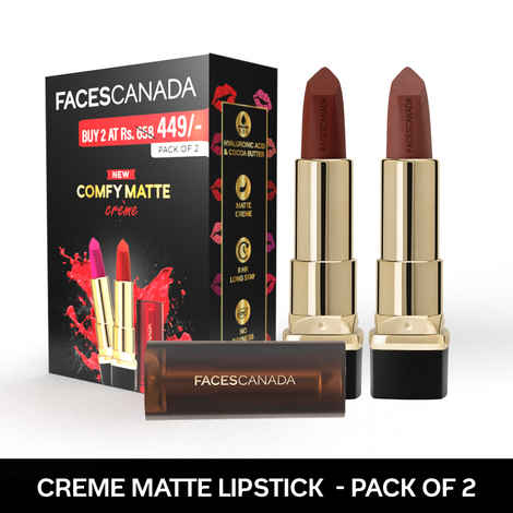 Buy FACES CANADA Festive Hues - Comfy Matte Creme Lipstick Pack of 2 - Don’t You Mind & Nuts About You (4.2gx2) | 8HR Long Stay | Creamy Matte Finish | Intense Color | Single Stroke Smooth Application - Purplle