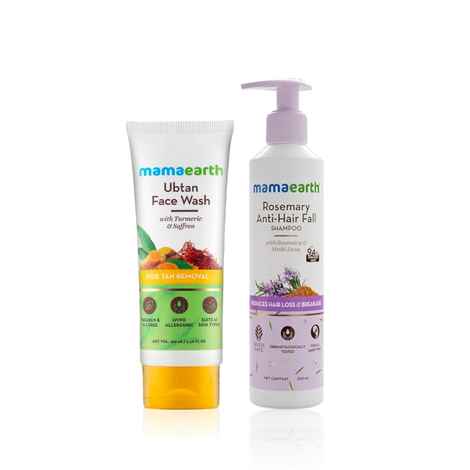 Buy Mamaearth Daily Freshness Duo (Rosemary Anti-Hair Fall Shampoo + Ubtan Facewash) ( 250 ml + 100 ml) - Purplle