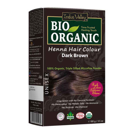 Indus Valley Bio Organic Dark Brown Chemical Free Henna Hair Color (100 gm)