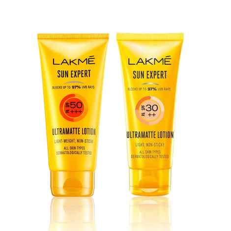 Buy Lakme Sun Protect Duo (SPF 30 Ultra Matte Lotion, 50 ml + SPF 50 Super Matte Lotion, 50 ml) - Purplle