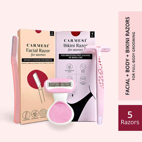 Buy Carmesi Facial Razor (Pack of 3), Body Razor Mini (Pack of 1) & Bikini Razor (Pack of 1) - Purplle