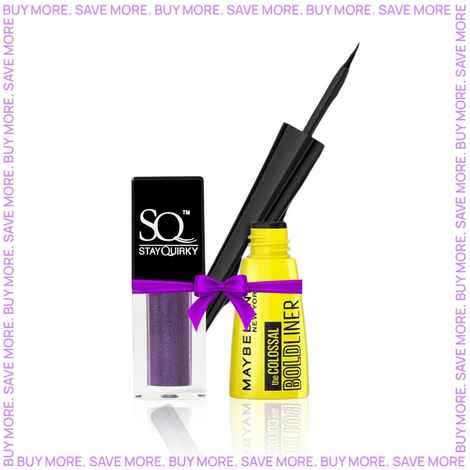 Buy Maybelline New York Colossal Bold Eyeliner - Black (3 gm) + Stay Quirky Glam Juice Liquid Eyeshadow Purple Sapphire 08 (2.6 ml) - Purplle