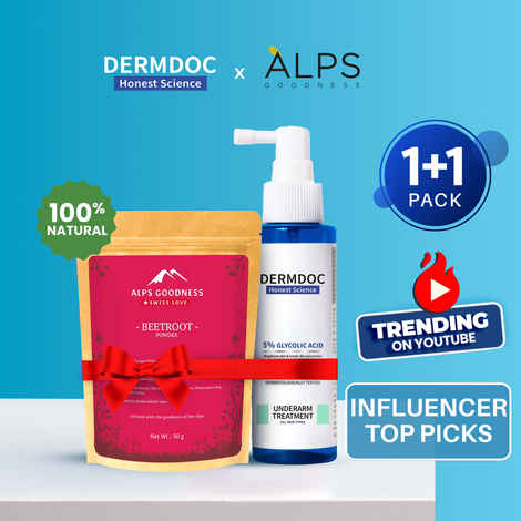 Buy DERMDOC x Alps Goodness Influencer Top Picks Combo Kit | Glycolic Acid Underarm Spray (100ml) + Beetroot Powder (50g) | for dark underarms, underarm brightening | 100% Natural Powder | Hair & Face Mask | Face Pack for Brightening Skin - Purplle