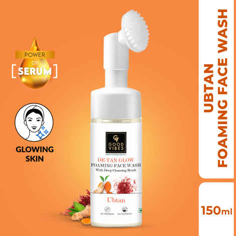 Buy Good Vibes De-Tan Glow Ubtan Foaming Face Wash With Power Of Serum & Deep Cleansing Brush | Tan Removal Brightening Cleansing | Gentle Face Wash (150 ml) - Purplle