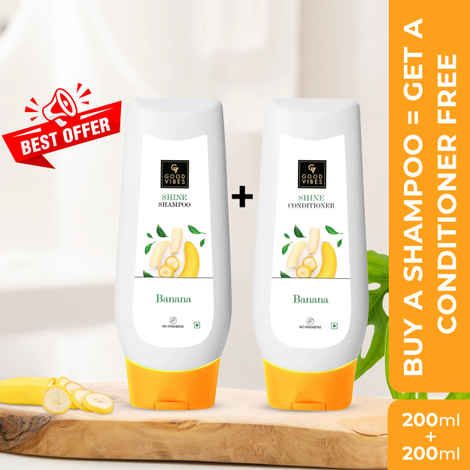 Buy Good Vibes Banana Shine Shampoo + Conditioning, Hair Shine Solution (Free 200 ml Conditioner) - Purplle
