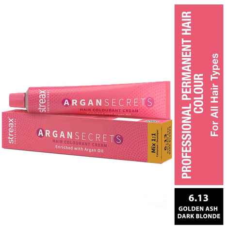 Buy Streax Professional Argan Secrets Permanent Hair Colourant Cream - Golden Ash Dark Blonde 6.13 ( Enriched with Argan Oil) For All hair types , 60 gm - Purplle