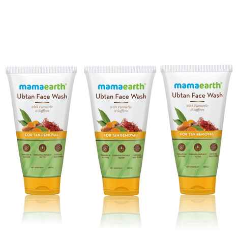 Buy Mamaearth Ubtan Natural Face Wash For all Skin Type with Turmeric & Saffron for Tan Removal 450 ml (pack of 3) - Purplle