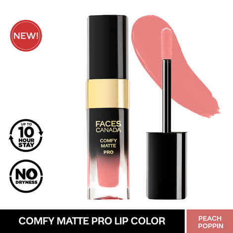 FACES CANADA Comfy Matte Pro Liquid Lipstick - Peach Poppin 16, 5.5 ml | 10HR Longstay | Intense Color | Macadamia Oil & Olive Butter Infused | Lightweight Super Smooth | No Dryness | No Alcohol