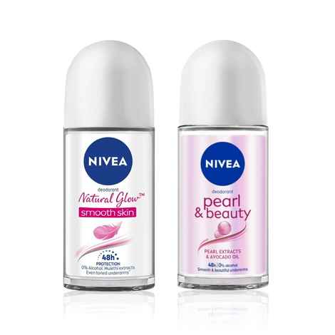 Buy NIVEA Natural Glow Smooth Skin + Pearl & Beauty Roll On Duo (50ml+50ml) - Purplle