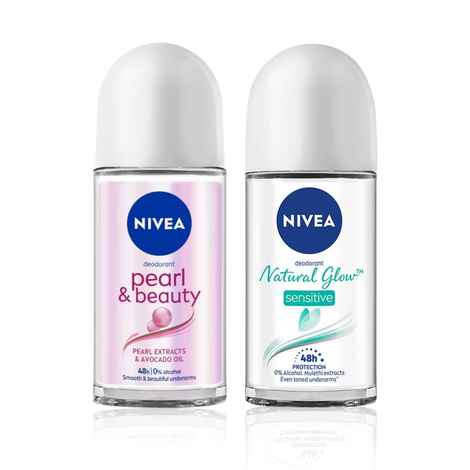 Buy NIVEA Natural Glow Sensitive + Pearl & Beauty Roll On Duo (50ml+50ml) - Purplle