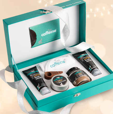 mCaffeine Coffee Mood Skin Care Gift Set For Men and Women| Signature Body Scrub, Face Wash, Scrub & Mask with Brew Scoop and Face Towel | (450 gm)
