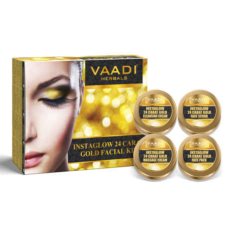 Buy Vaadi Herbals Gold Facial Kit 24 Carat Gold Leaves, Marigold & Wheatgerm Oil, Lemon Peel Extract (110 gm) - Purplle