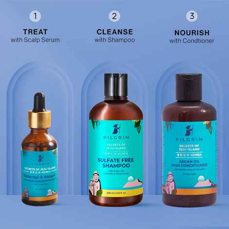 Buy Pilgrim Shine & Revive Hair care kit 3 (Sulfate Free Shampoo (200 ml) + Argan Oil Hair Conditioner (200ml) + Advanced Hair Growth Serum(50 ml)) - Purplle