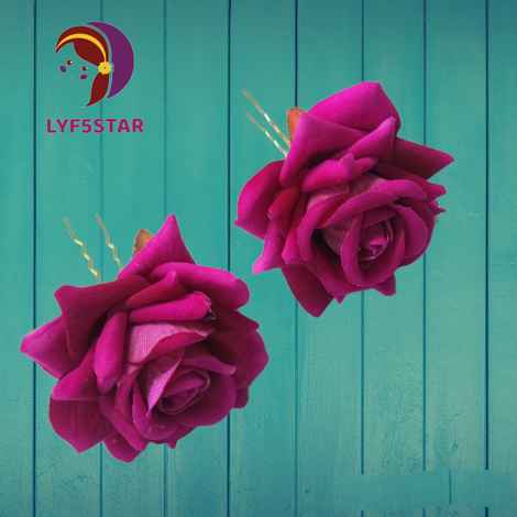 LYF5STAR Handmade Purple Rose Floral Bride Juda Pin For Women - Pack of 2