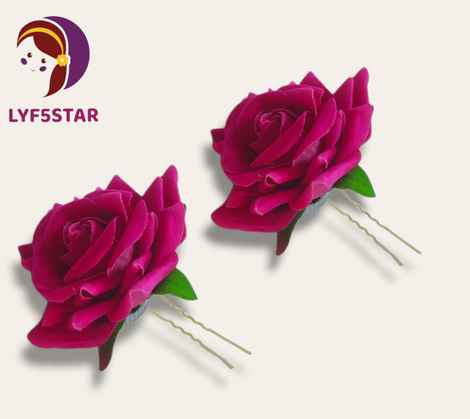 Buy LYF5STAR Handmade Dark Pink Rose Floral Bride Juda Pin For Women - Pack of 2 - Purplle