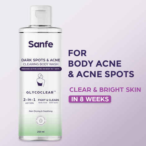 Sanfe Dark Spots & Acne Clearing Body Wash | Prevents Body Acne, Bumpy Skin & Fades Dark Spots250 ml