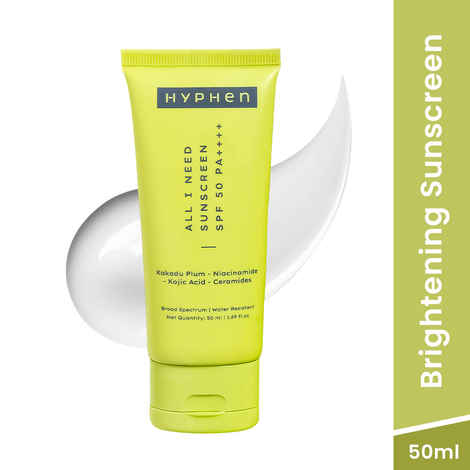 Hyphen All I Need Sunscreen SPF50 PA++++ | Brightens - Niacinamide, Kojic Acid, Vit C Rich Kakadu Plum | Lightweight Non-Greasy UVA/B Protection -50 ml