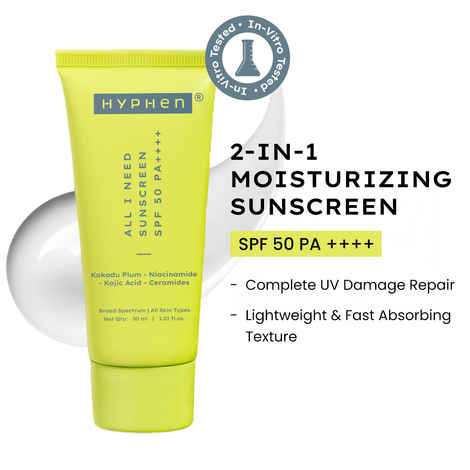 Buy Hyphen All I Need Sunscreen SPF50 PA++++ | Moisturizes, Repairs UV Damage with Ceramides & Niacinamide| Lightweight, Non-Greasy, In-vivo tested - 50 ml - Purplle