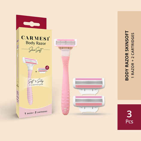 Buy Carmesi Body Razor SkinSoft - 1 Razor & 2 Cartridges | Aloe Vera & Vitamin C Moisture Strip For Smooth & Painless Hair Removal | Soft & Silky Skin | Safe, Hygienic, & Economical - 3 Pcs - Purplle