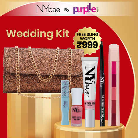 NY Bae By Purplle - Wedding Kit | Free Bag | Strobe Cream | Kajal | 5in1 Lipstick | Mascara | Nail Polish | Korean Beauty | Makeup Kit 70 gm