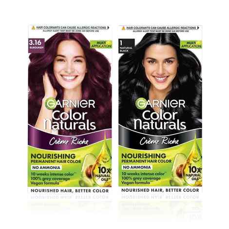 Buy Garnier Bestseller Hair Color Duo (Nourishing Permanent Hair Color, Natural Black (70 ml + 60 gm) and Creme Hair Color, Shade 3.16 Burgundy (70 ml + 60 gm)) - Purplle