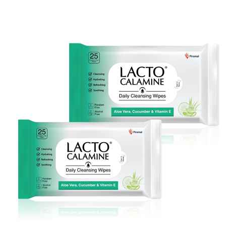 Buy Lacto Calamine Daily Cleansing Wipes Pack of 2, 50 Count - Purplle