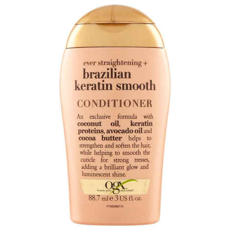 Buy OGX Ever Straightening Brazilian Keratin Smooth Conditioner | Coconut Oil, Keratin Proteins, Avocado Oil & Cocoa Butter, For Dry, Curly, Frizzy, Fine Hair Sulfate Parabens Free, 88.7 ml - Purplle
