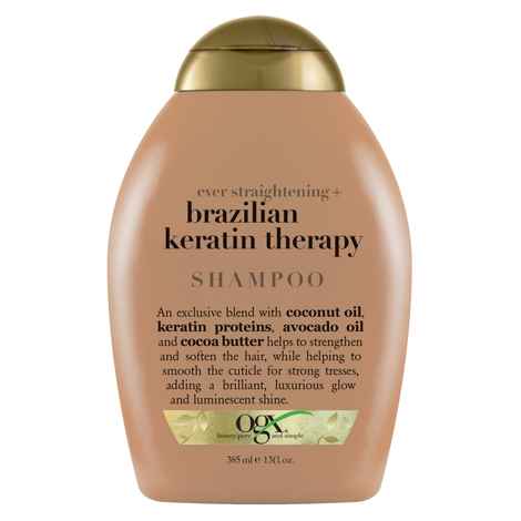 Buy OGX Ever Straightening Brazilian Keratin Smooth Shampoo | Coconut Oil, Keratin Proteins, Avocado Oil & Cocoa Butter, For Dry, Curly, Frizzy, Fine Hair Sulfate Parabens Free, 385 ml - Purplle
