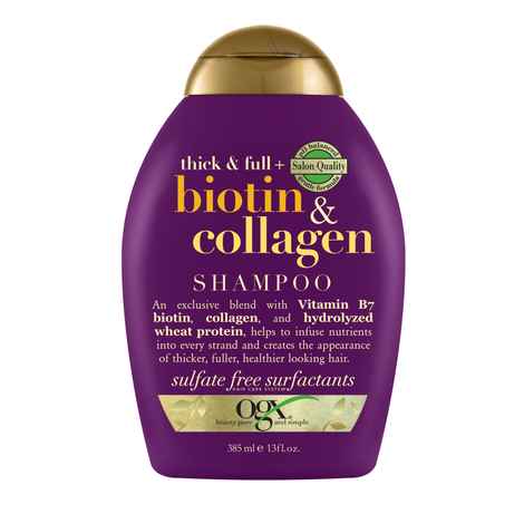 OGX Thick & Full + Biotin & Collagen Volumizing Shampoo for Thin Hair, Thickening Shampoo with Vitamin B7 & Hydrolyzed Wheat Protein, Paraben-Free, Sulfate-Free Surfactants, 385 ml