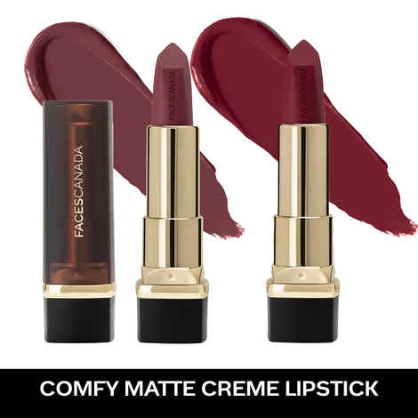 FACES CANADA Festive Hues - Comfy Matte Creme Lipstick Pack of 2 - Oh So Serious & Over And Out (4.2gx2) | 8HR Long Stay | Creamy Matte Finish | Intense Color | Single Stroke Smooth Application