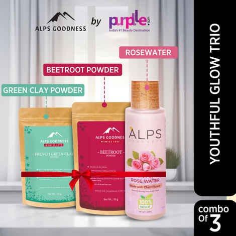 Buy Alps Goodness Youthful Glow Trio with Beetroot Powder, French Green Clay Powder & 100% Pure Rose Water I Skin Brightening Combo I Best for Glowing Skin I Pack of 3 - Purplle