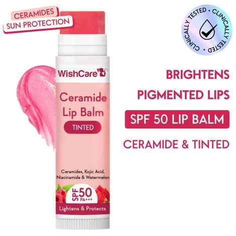 WishCare Tinted Ceramide Lip Balm with SPF50 PA+++ - Kojic Acid & Niacinamide - For Brightens & Protects5 gm