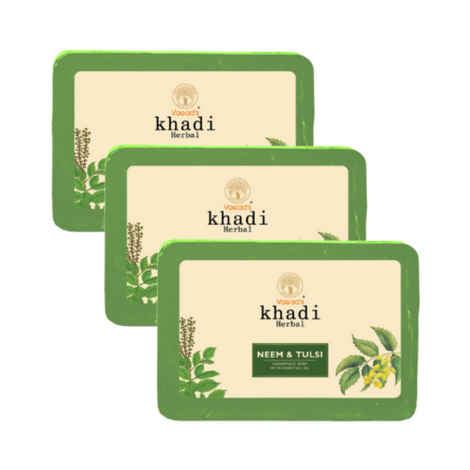 Buy Vagad's Khadi Herbal Gramodaya Neem-Tulsi Soap 125 gm | Anti-Bacterial Soap | Reduces Acne and Pimples | Free from Parabens | Silicon-Free (Pack of 3) - Purplle