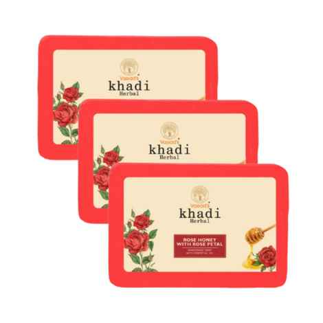 Buy Vagad's Khadi Herbal Gramodaya Rose & Honey with Rose Petals Soap 125 gm | Gives you Velvety Skin | Free from Parabens | Silicon Free (Pack of 3) - Purplle