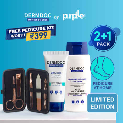 Buy DERMDOC Combo Kit for Perfect Pedicure at Home | free grooming kit | Urea foot cream (100 gm) | creme body lotion | manicure pedicure Kit | moisturizer for winter | foot crack repair cream | cracked heels - Purplle