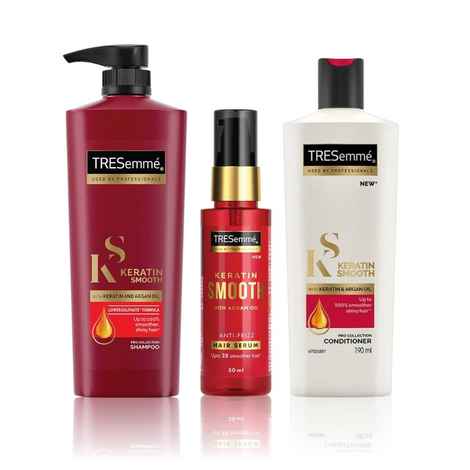 Buy TRESemme Keratin Smooth Trio: Shampoo (580 ml) + Hair Serum (50 ml) + Conditioner (190 ml - Purplle