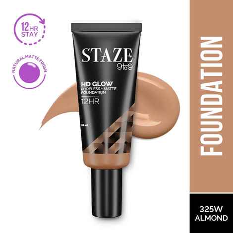 Buy Staze 9to9 HD Glow Poreless + Matte Foundation | 325W Almond | 18 ml - Purplle