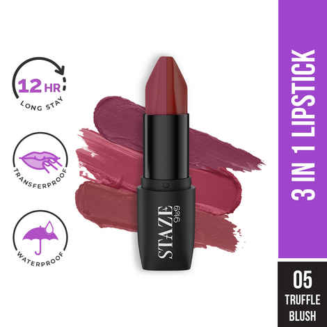 Staze 9to9 Love Tri-Angle 3 in 1 Lipstick | 05 Truffle Blush | 3.8 gm