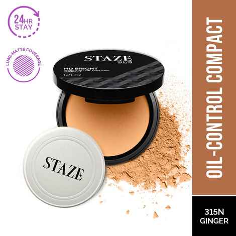 Buy Staze 9to9 HD Bright Poreless + Oil Control Compact | 315N Ginger | 9 gm - Purplle