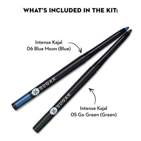 SUGAR Cosmetics Kohl Of Honour - Intense Kajal - 06 Blue Moon (Blue Kajal) & 05 gmo Green (Green Kajal)