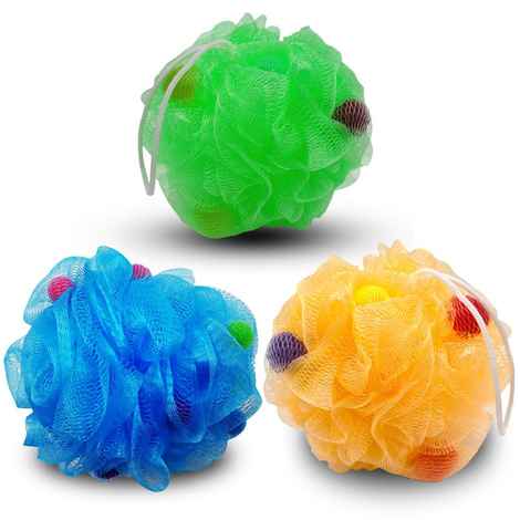 Buy Majestique Shower Puff Bath Sponge Loofah BA201 Shower Essential Skin Care 3Pcs - Color May Vary - Purplle