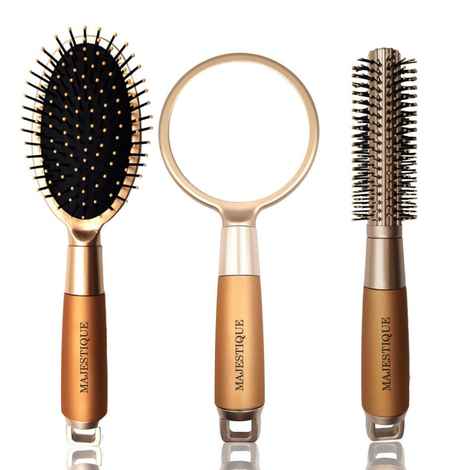 Buy Majestique 3Pcs Hair Brush Set - Detangling Brush, Roller Brush with Handle Mirror suit for Women Men - Purplle